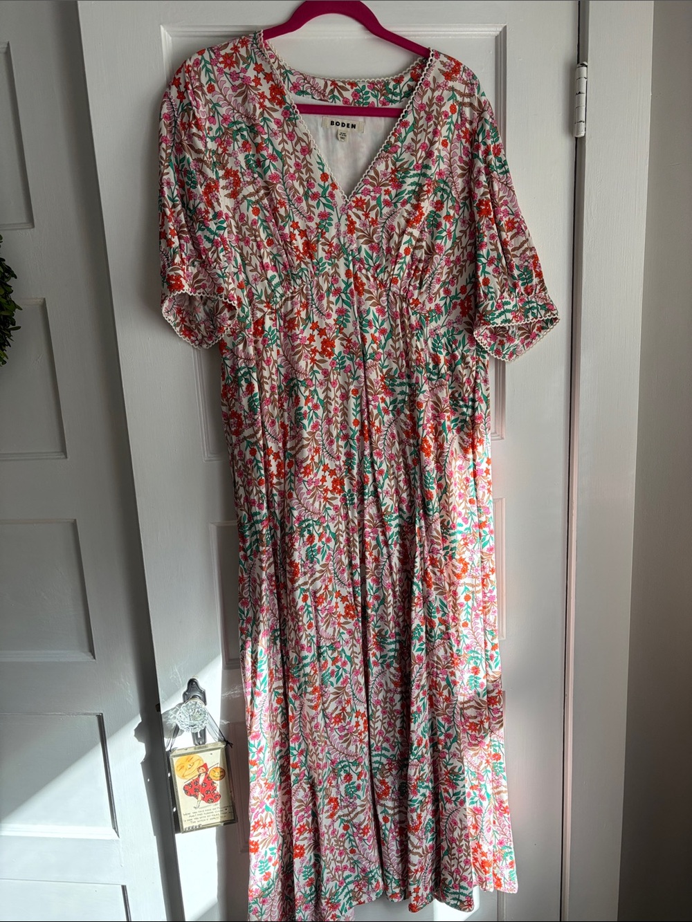 Boden Floral V-Neck Maxi Dress - Pink, Green & Orange